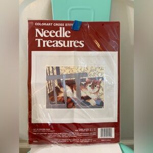 Open Box Colorart Cross Stitch Needle Treasures Kit Cat On Rocking Chair # 02552